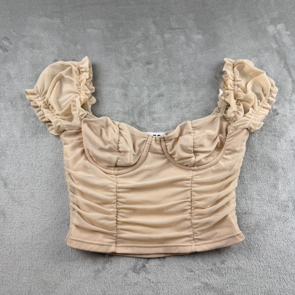 Tic Toc Women's Medium Tan Ruched Mesh Bustier Crop Top TC25497
